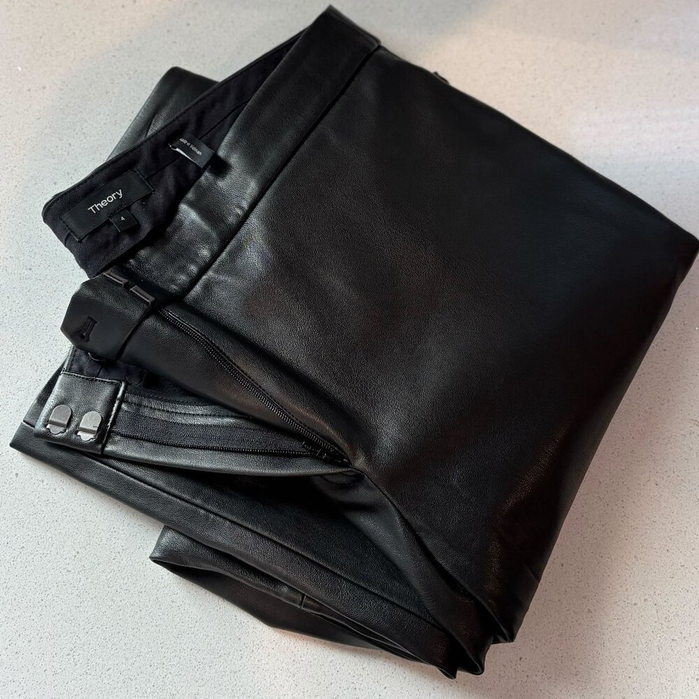 Theory Black Leather Kick Pant